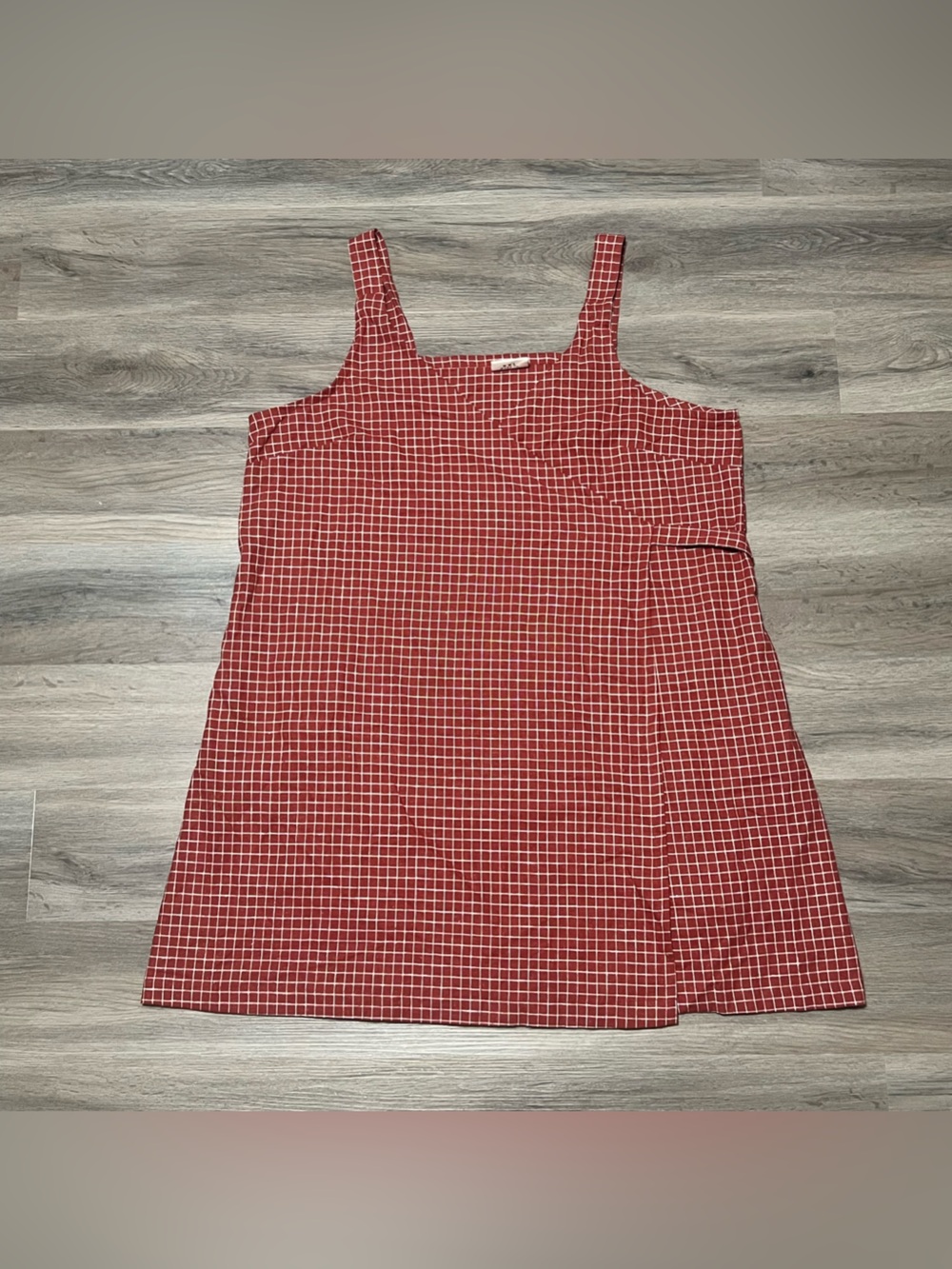 Conscious Clothing Womens XXL Soleil Wrap Dress Red Checkered Linen Pocket Apron